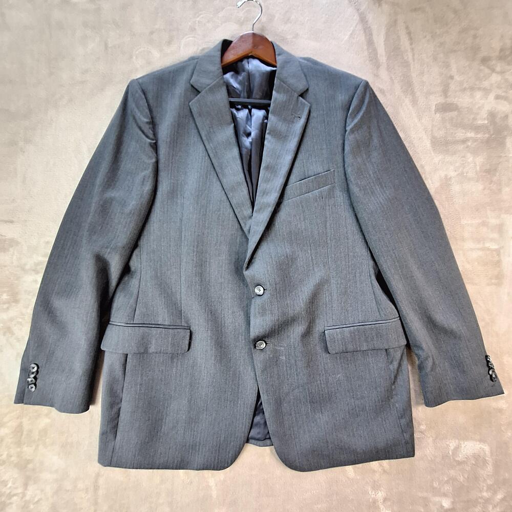 Joseph Abboud Suit Jacket Mens 42R Gray Wool Herringbone Single Vent 2 Button